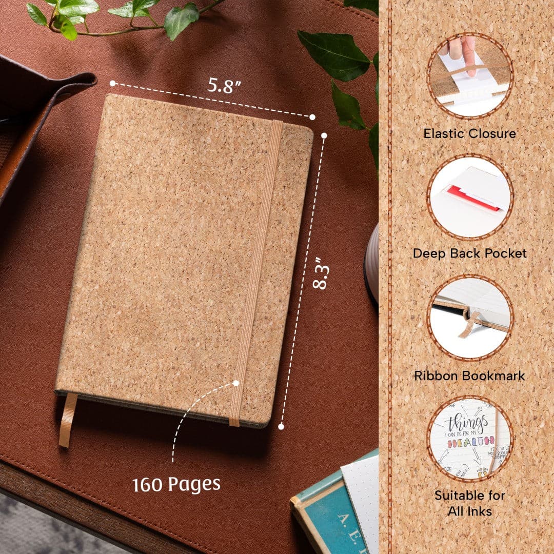 A5 Ruled Journal | Beige Cork - Vegan Leather | Beechmore Books