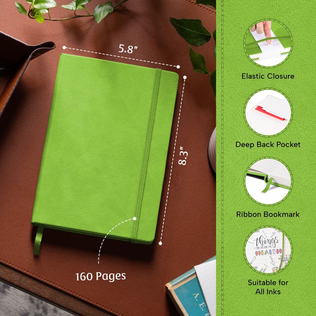 Energize your writing with an A5 Bright Lime ruled notebook, perfect for standout planning and creative ideas.