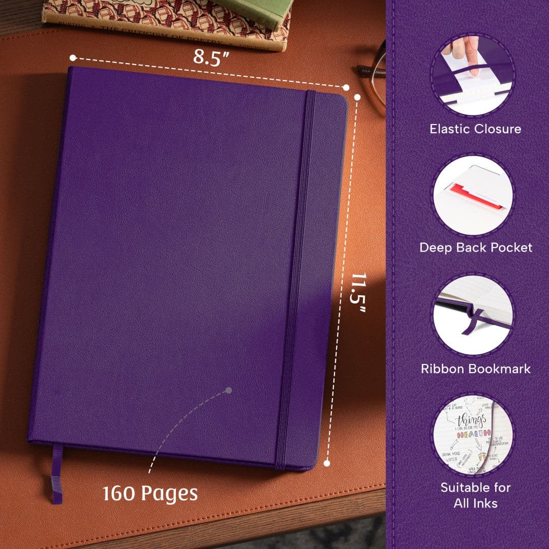 Luxury Royal Plum A4 notebook with premium lined paper, perfect for writers seeking style and function.