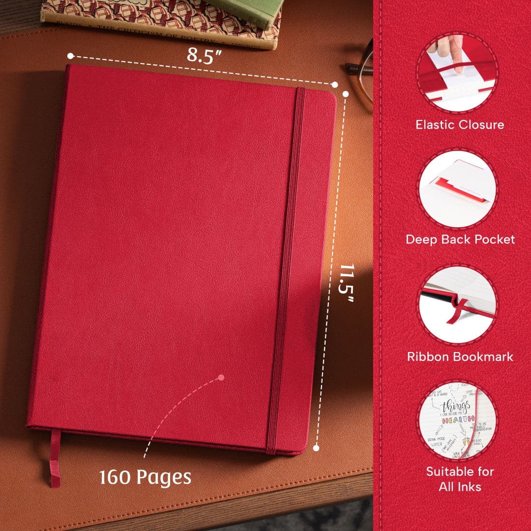 Dynamic Scarlet Red A4 notebook with lines for organized, passionate note-taking.