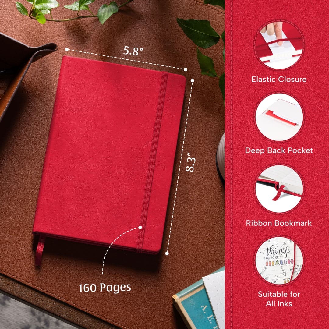 Intense Scarlet Red A5 diary, designed for those who pen their dreams with vigor.
