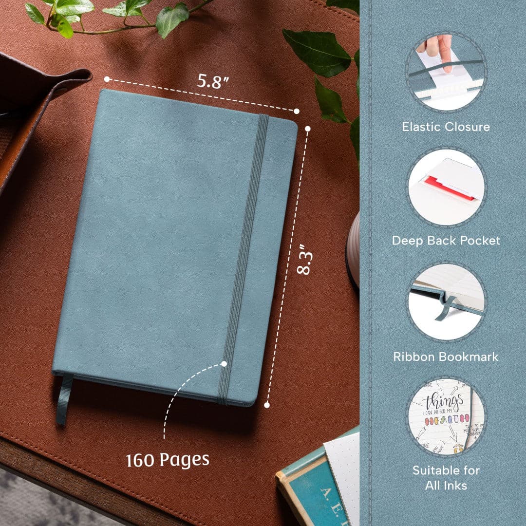 Elegant A5 Arctic Teal notebook, lined for precision in a tranquil hue that inspires creativity.