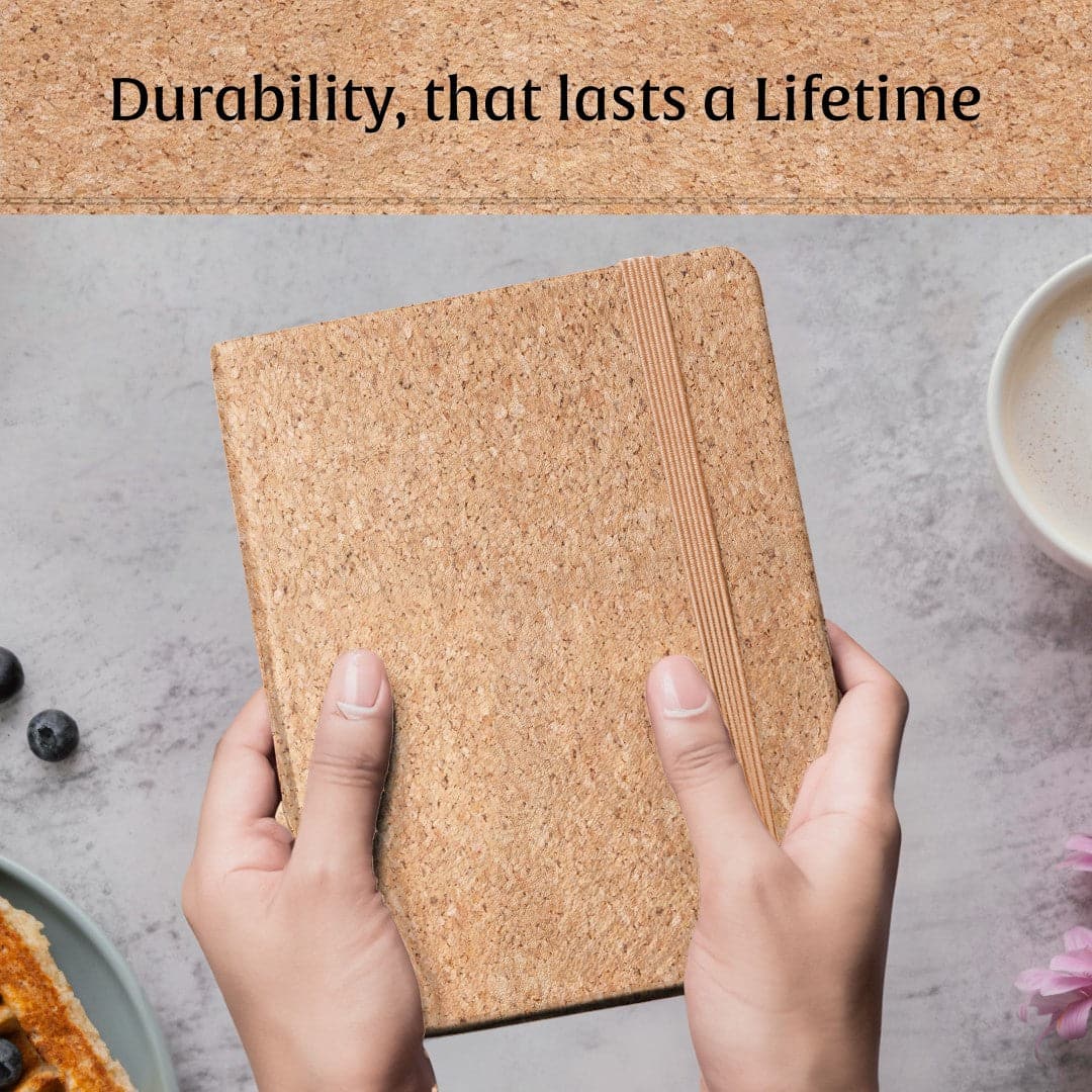 Sustainably crafted A5 ruled notebook in Beige Cork, ideal for those who appreciate natural aesthetics and structured notes.
