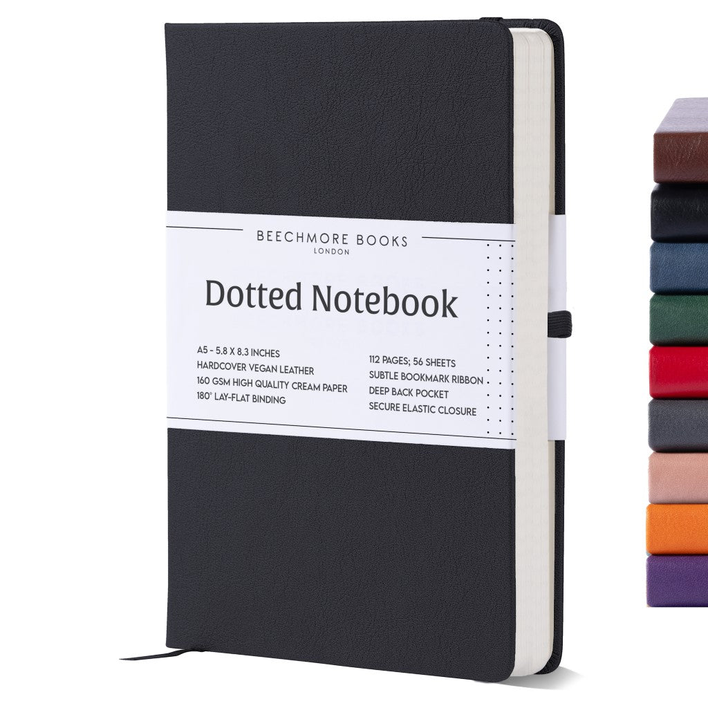 A5 Dotted Journal | Charcoal Black - Vegan Leather | Beechmore Books