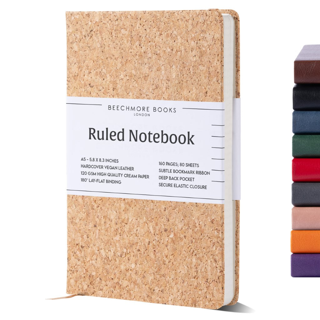 A5 Ruled Notebook - Beige Cork