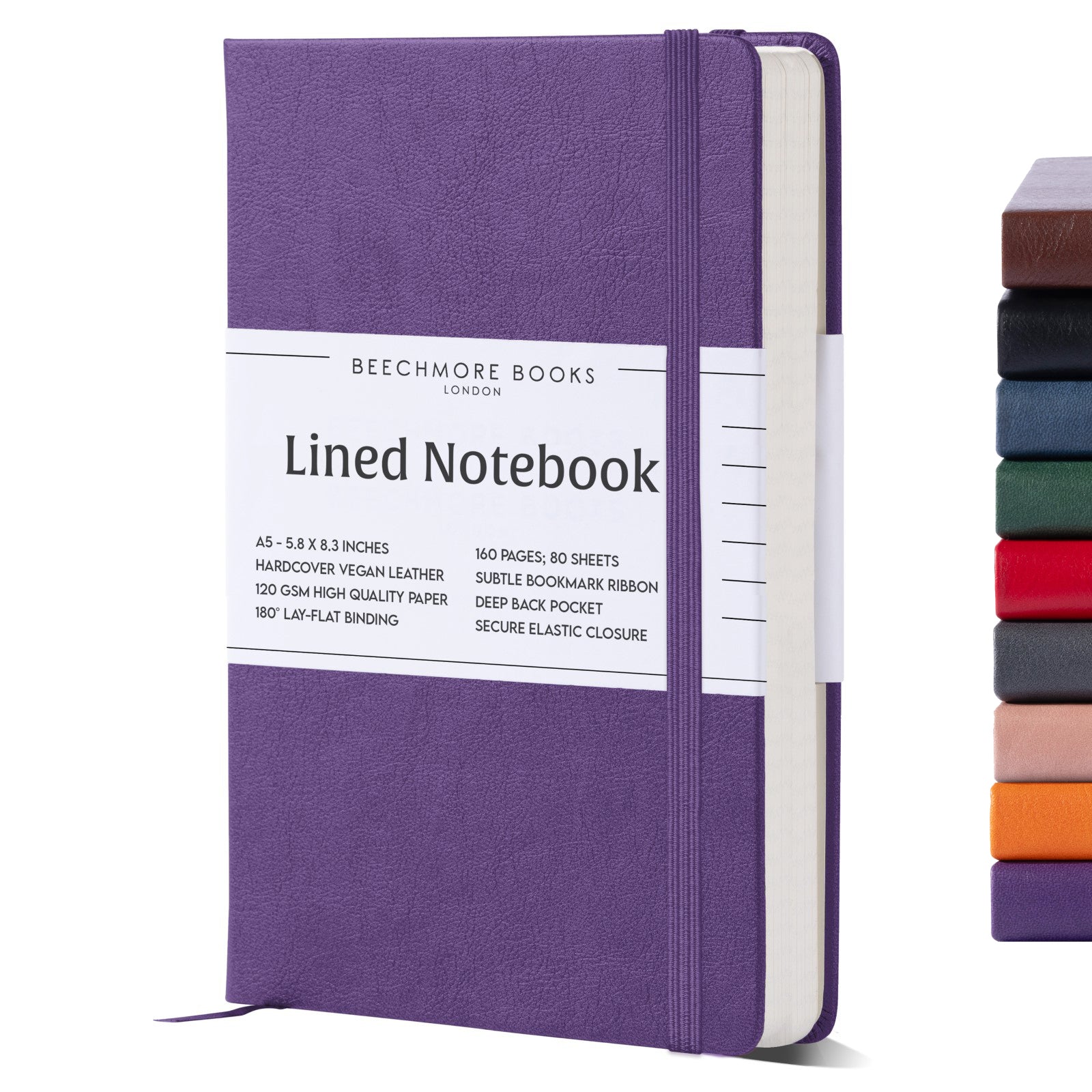 Carnet Notes Pages Lignées A5 Beechmore - Couverture Rigide Cuir Vegan - Papier 120g/m² - Vert