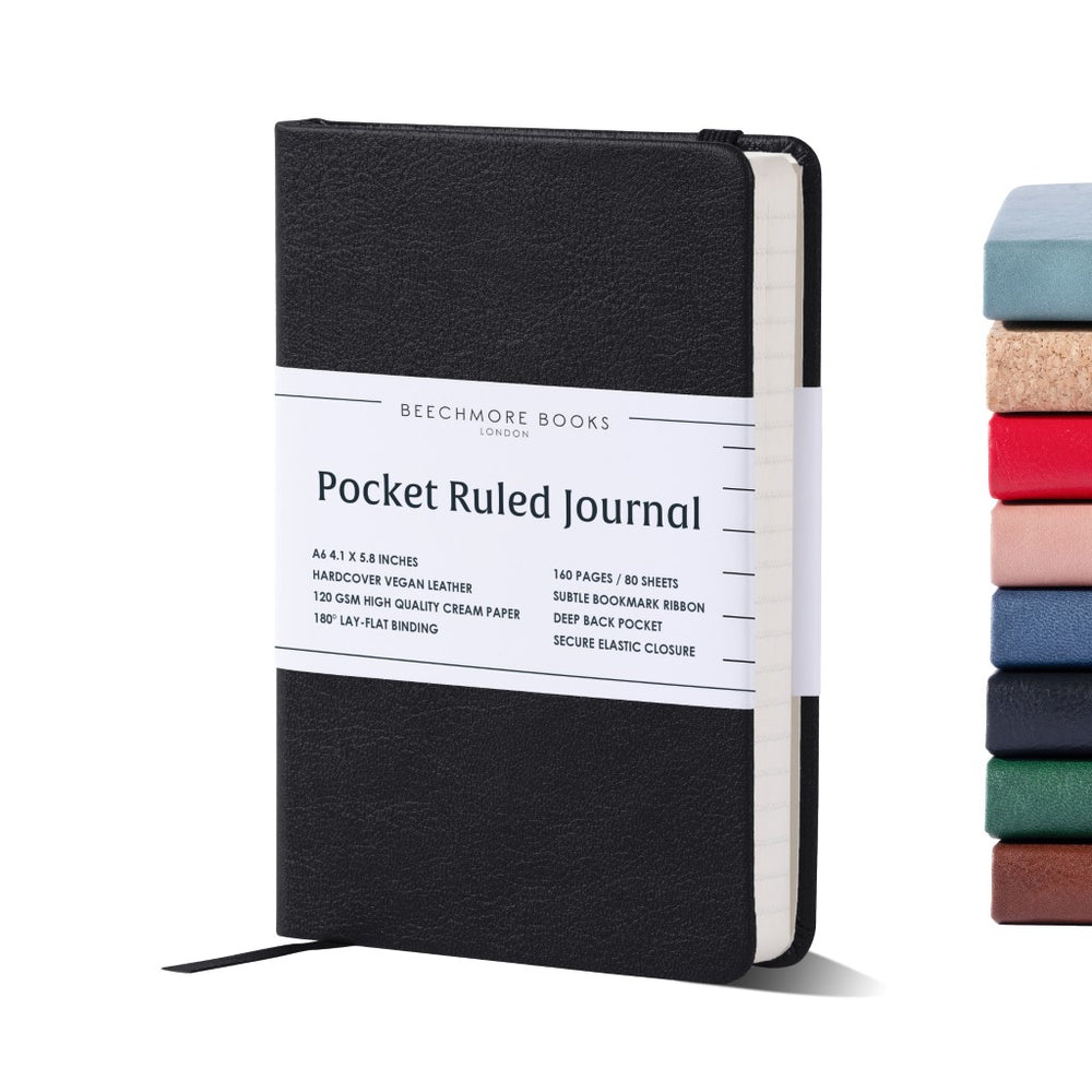 A6 Pocket Ruled Journal | Charcoal Black - Vegan Leather | Beechmore Books