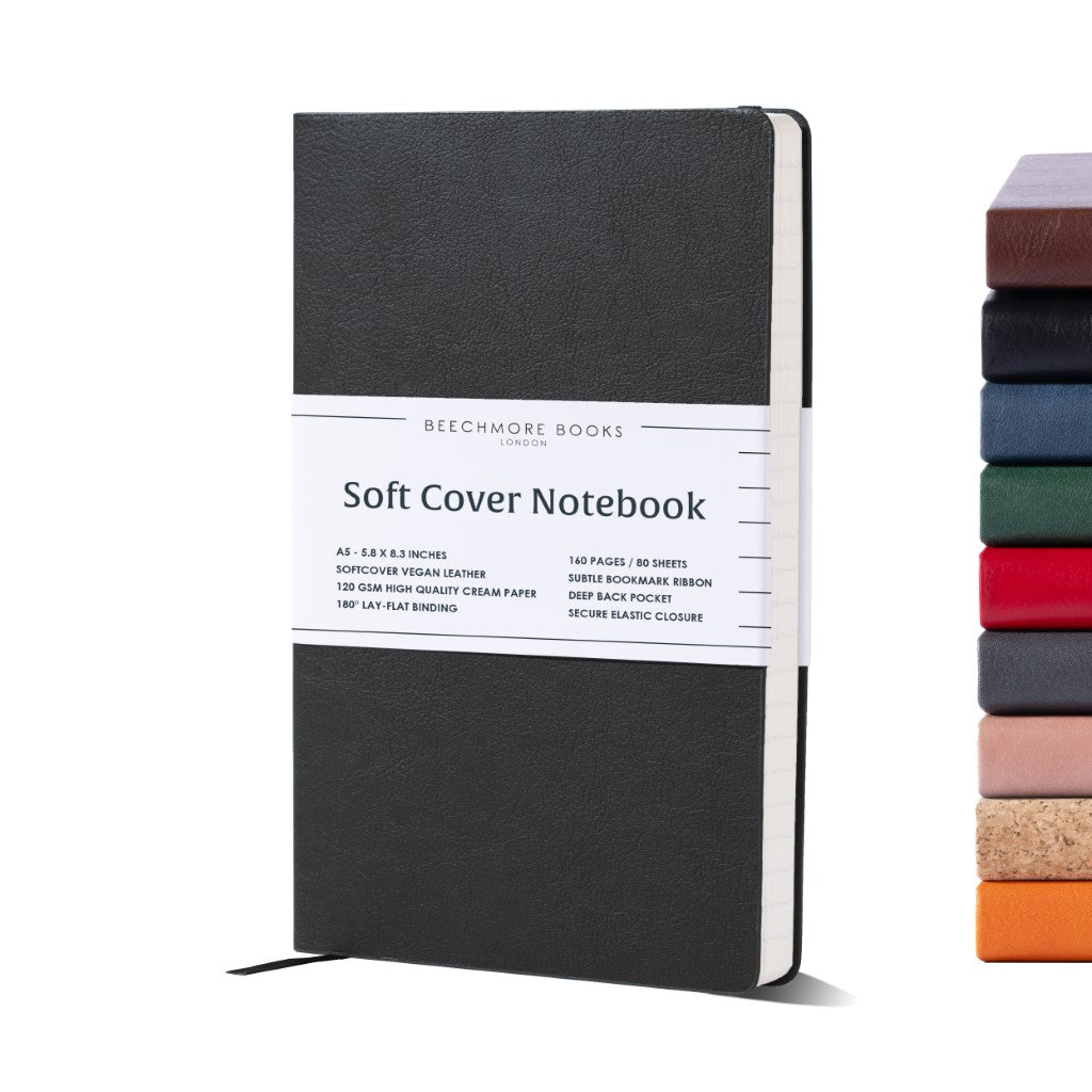 A5 Softcover Ruled Notebook - Charcoal Black
