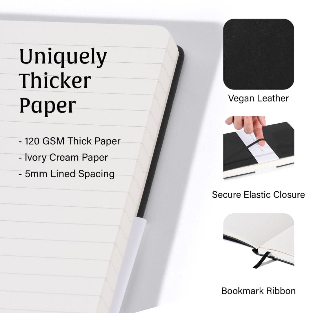 Softcover A5 Charcoal Black journal, perfect for creating bold ideas on neatly ruled pages.