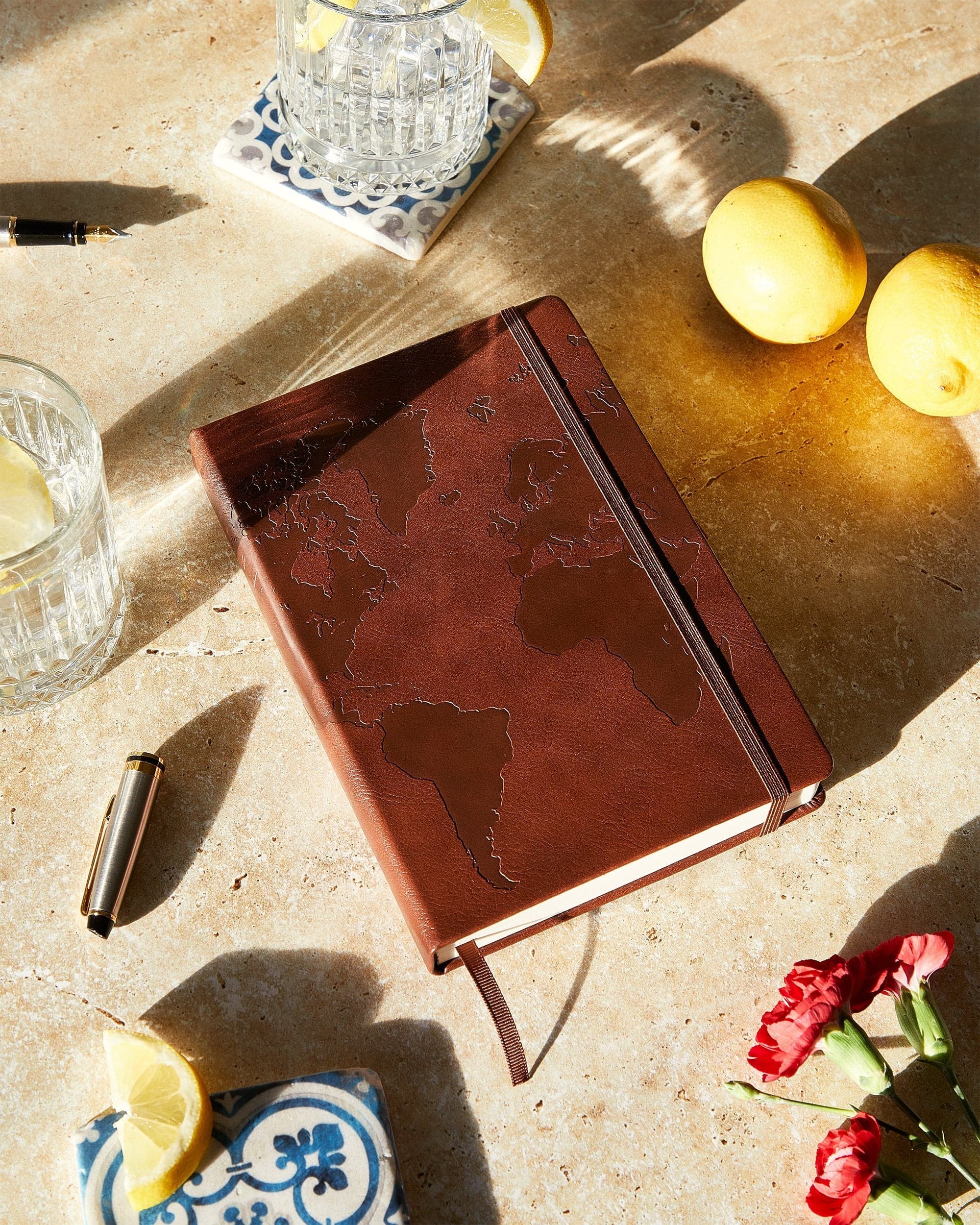 Luxurious Chestnut Brown A5 travel diary by Beechmore, for capturing scenic routes and vistas.