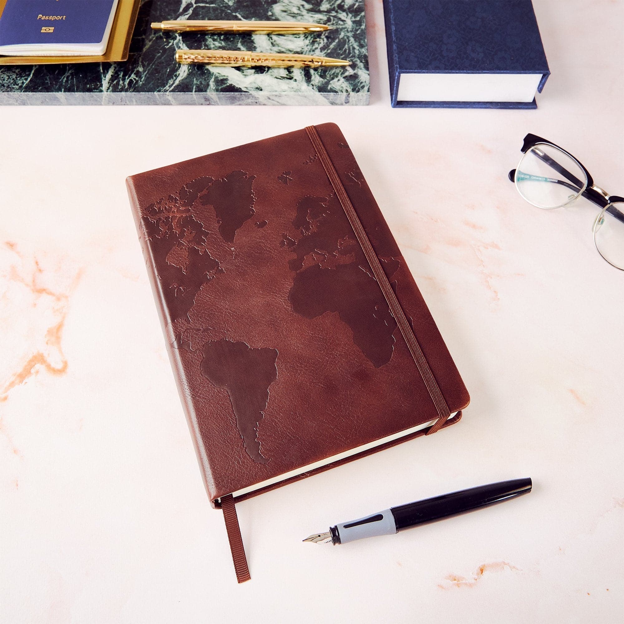 Rustic Chestnut Brown A5 planner, your leather-bound ally for documenting global adventures.